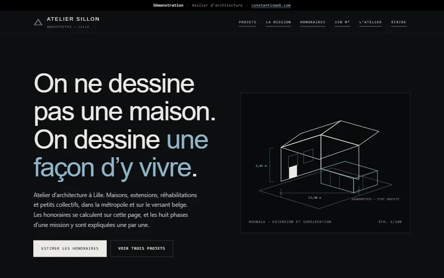 Page d'accueil du site de démonstration : Atelier d'architecture
