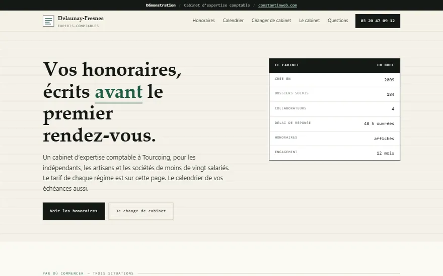 Page d'accueil du site de démonstration : Cabinet d'expertise comptable