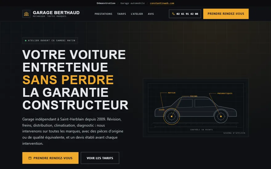Page d'accueil du site de démonstration : Garage indépendant