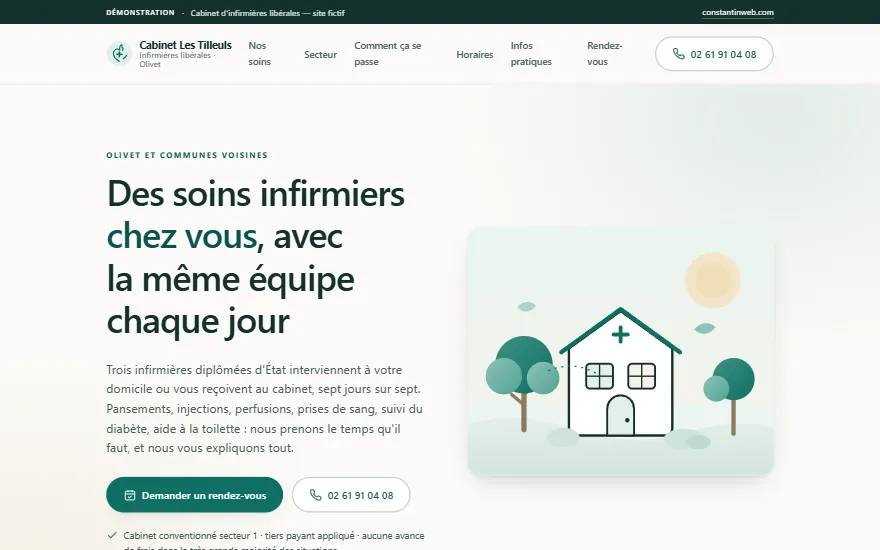 Page d'accueil du site de démonstration : Cabinet infirmier