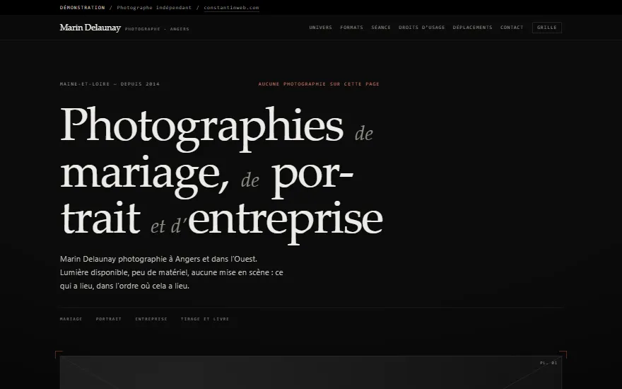 Page d'accueil du site de démonstration : Photographe indépendant