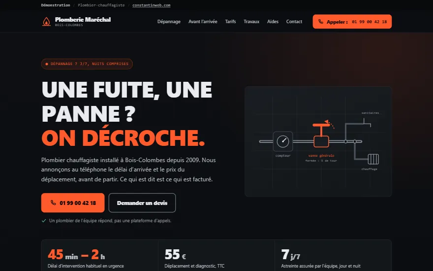 Page d'accueil du site de démonstration : Plomberie et chauffage